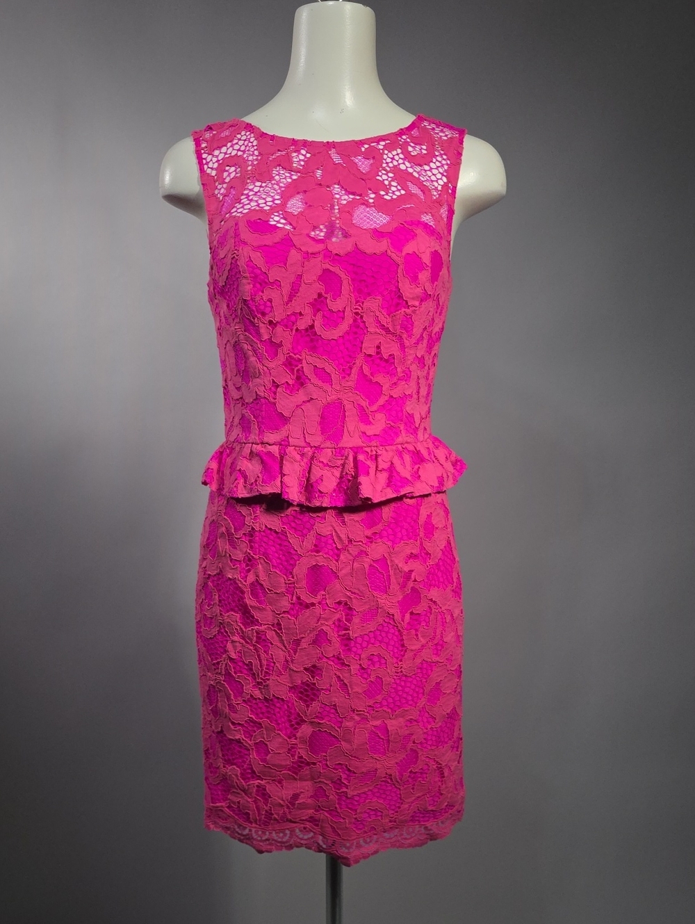 Lilly Pulitzer Bright Pink Lace Peplum Sheath Dress R8